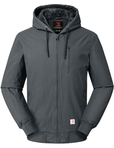 Rdruko Men's Work Jackets Flannel Lined Insulated Cotton Workwear Hooded Winter Coats(Iron Gray, US XL)3