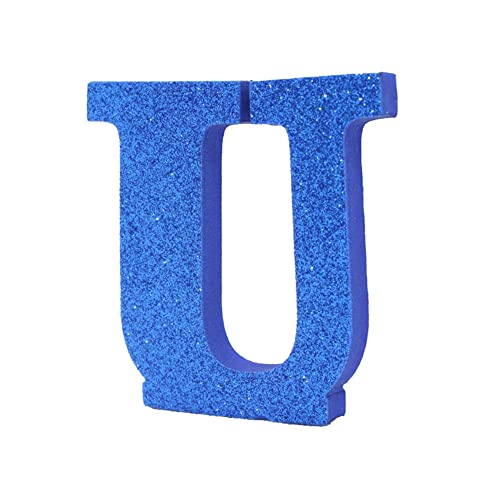 LEVEN Letras Números Símbolos Decorativos para Manualidades de Goma EVA (7,5cm Altura - 1cm Grosor) - Figuras Grandes Infantiles con Purpurina para Cumpleaños Bodas - U - AZUL PURPURINA