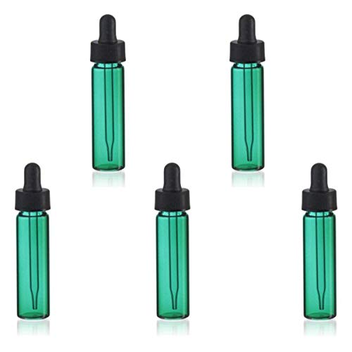 Magnakoys® 2 Dram 1/4 Oz Emerald Green Glass Vials W/ Straight Black Bulb Glass Eyedroppers For Essential Oils & Liquids (Pack Of 5) #TOP24