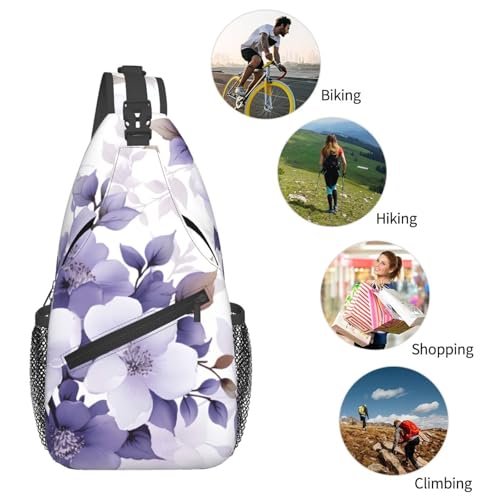 Bolso bandolera con patrón de flores moradas para mujer y hombre miniatura 6