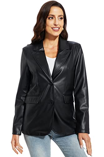 Fahsyee Women's Faux Leather Blazer Jackets Women, Black Motorcycle Vintage Moto Biker Coat Vegan Pleather Fashion M #TOP2