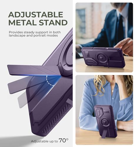 Image of Dexnor for Samsung Galaxy S24 FE Case with Camera Cover & Adjustable Kickstand & Built-in Screen Protector, Magnetic Rugged Shockproof Bumper Cases Heavy-Duty Magnetic Protective Cover,Phantom Purple