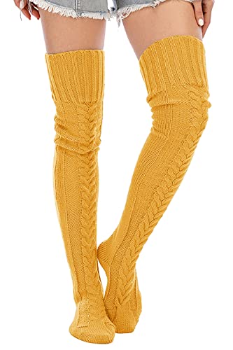 Image of Leoparts Women's Cable Knitted Thigh High Boot Socks Extra Long Winter Stockings Over Knee Leg Warmers