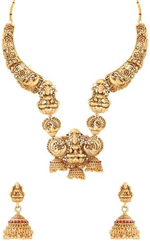 Yellow Chimes Jewellery Set for Women Gold Plated Traditional Temple Jewellery Set Antique Necklace Set with Earrings for Women and Girls