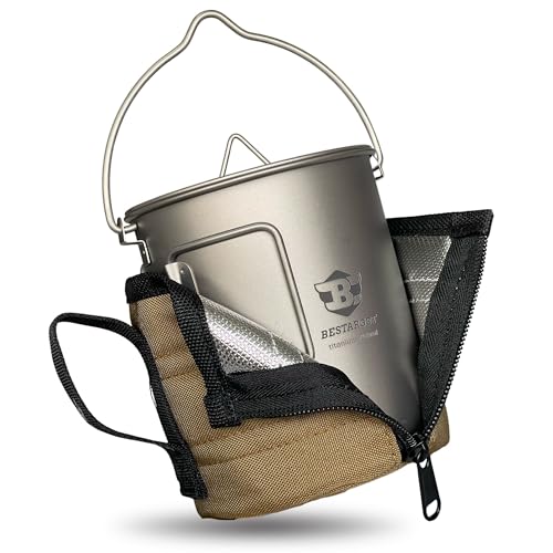 Bestargot Camping Titanium Pot, 750ml Outdoor Cup with Insulation Cup Carrier, Titanium Camping...