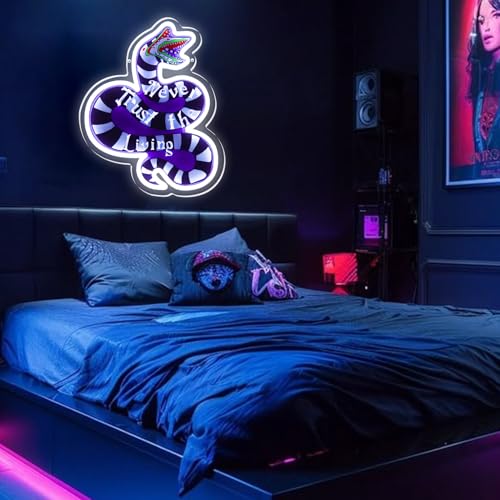 Image of KODGGHK Snake Monster Sandworm Horror Neon Sign for Wall Decor, Dimmable Never Trust The Living Neon Lights for Game Room, Bedroom, Man Cave, Halloween Decor, LED Light up Signs Bar Club Party Gift for Boys Girls