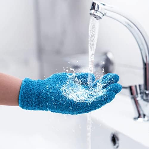 Grevosea 2 Pairs Microfiber Gloves - Household Cleaning, Plant Dusting, Washable Reusable Mittens for Plants, Cars, Blinds, Furniture and Small Objects (Sky Blue, Blue) - Thumbnail 2