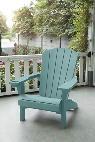 Image of Keter Alpine Adirondack Resin Outdoor Furniture Patio Chairs with Cup Holder-Perfect for Beach, Pool, and Fire Pit Seating, Teal