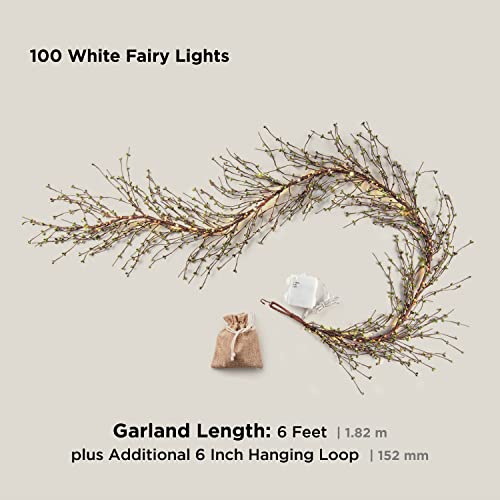 Pip Berry Garland for Mantle Decor - 5.5 Ft Lighted Grapevine with Green Berries, 100 Warm White LED Lights, Christmas Holiday Decor, Battery Operated with Timer - Thumbnail 5