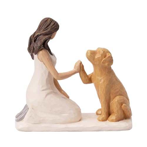 BUTILIVEEN Resin Woman with Dog Figurines, Sympathy Dog Memorial, Pet