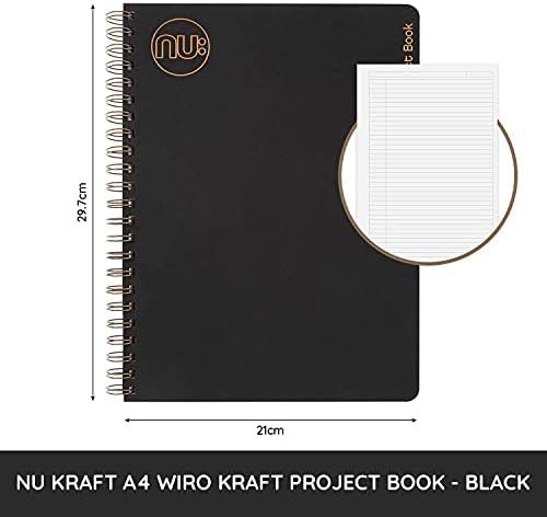 Nu Notebooks - Kraft Range - Black Wire Bound A4 Project Book - Stationery Notebooks - Professional Notepad - 160 Pages