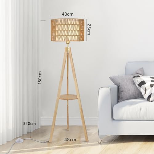 Lámpara de pie de madera con estante vintage y trípode para iluminación de dormitorio 6