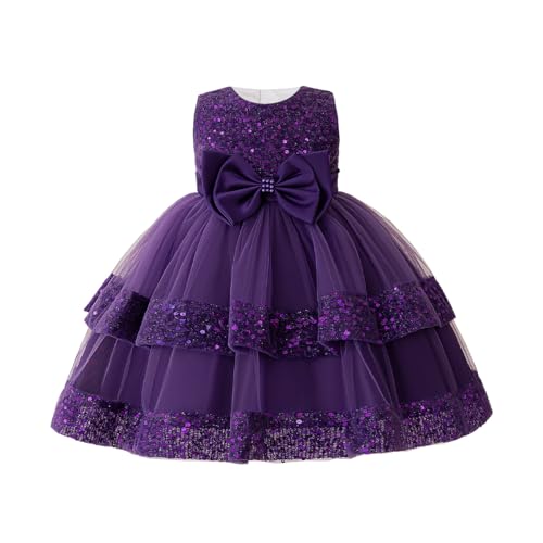 ABEHIK Girls Sequin Tulle Prom Dresses Kids Pink Poncho Dress Flower Girl Birthday Party Dress for 4-8 Years Purple 110cm/4Y