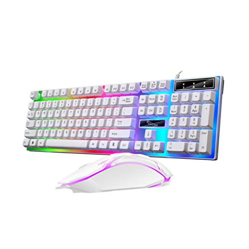 KOMBIUDA Teclado y Ratón Gaming Retroiluminación LED Colorida Diseño Ergonómico y Teclas Flotantes Set de Accesorios para Ordenador Conexión por Cable Orificios de Drenaje