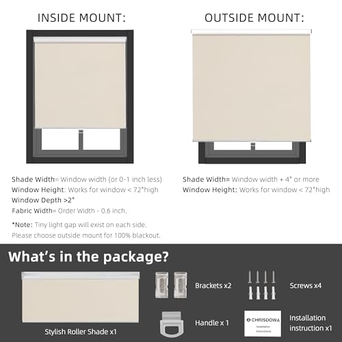 ChrisDowa Cordless Free-Stop 100% Blackout Blinds for Windows, Roller Windows Shades with Thermal Insulated, UV Protection Fabric for Living Room, Office and Home.Beige,30" W X 72" H by ChrisDowa - Image 5