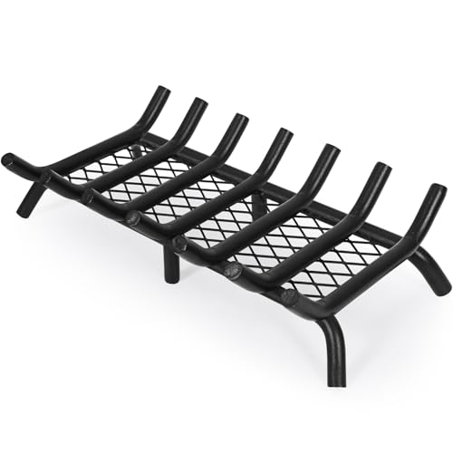 Fireplace Grate 24inch with Ember Retainer | Fireplace Log Grate with Heavy Duty Solid Round Steel 3/4” Bar | No Assembly Required Hearth Grate for Firepit Firewood Log Indoor Wood Stove Burning