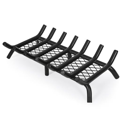 Fireplace Grate 24inch with Ember Retainer | Fireplace Log Grate with Heavy Duty Solid Round Steel 3/4” Bar | No Assembly Required Hearth Grate for Firepit Firewood Log Indoor Wood Stove Burning