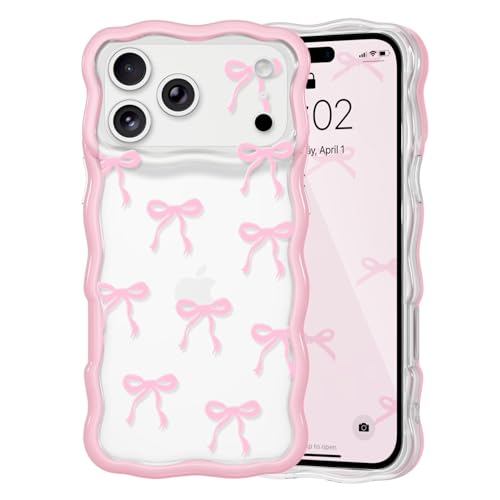 Coque iPhone 17 Pro nœud rose antichoc en TPU souple transparent