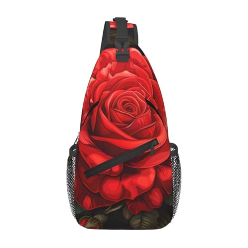 Mochila tipo sling con diseño de rosas rojas ligera para viaje