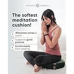 Mindful Modern Velvet Meditation Cushion | Luxe Zafu Yoga Floor Pillow Seat | Posture Support | Buckwheat Hull Filled | Large Round Cushion with Removable Washable Cover + Carry Handle - Image 2