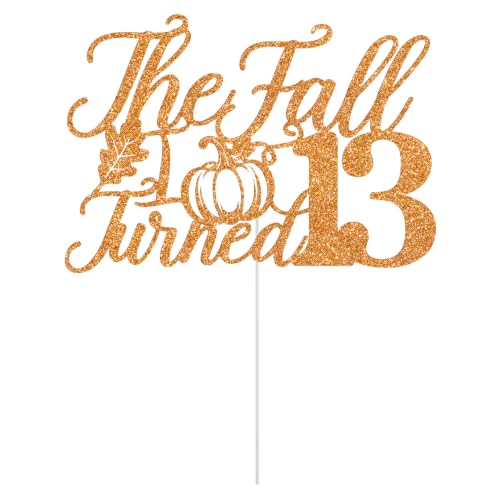 The Fall I Turned 13 Cake Topper, Fall 13th Birthday Cake Decor, Autumn Pumpkin Themed 13 Years Old Birthday Party Decorations Glitter by Jenrtvis - Used condition - Image 2
