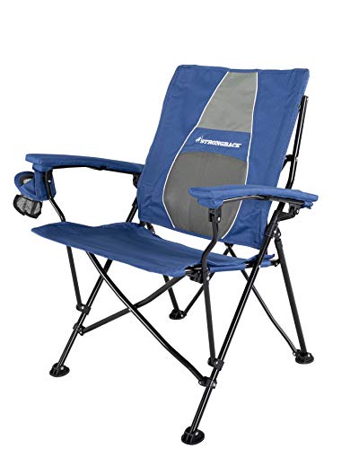 STRONGBACK Elite Navy Blue - Silla Plegable de Camping ergonómica con Soporte para la Lordosis, Asiento de 60 cm de Ancho, reposabrazos, portavasos Cover