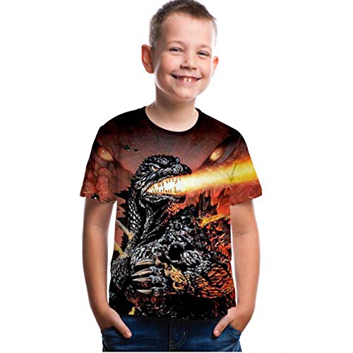 Hnokle Boys Cartoon Monster Shirt Kids T-Shirt 3D Printing Shirt for Boy Girl Summer Tops Tee (Suggest Height 130 cm / 6-7 T) Brown
