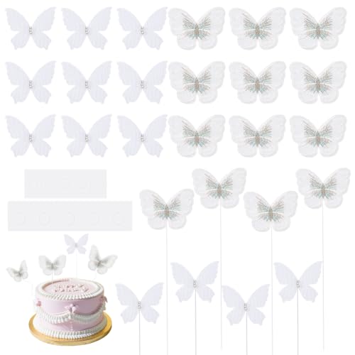 Decoración de cupcakes de mariposa 3D, adornos para tartas de mariposa blanca en cumpleaños
