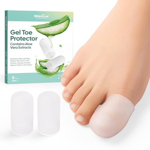 Welnove Gel-Zehenkappe und Zehenschutz - 8er-Pack Aloe Vera Extrakt infundiert Silikon Zehenabdeckungen - für Schmerzlinderung, fehlende oder eingewachsene Zehennägel, Hühneraugen, Schwielen, Blasen