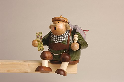 Figurine d'homme encens bonhomme fumeur de pipe en bois Erzgebirge 15cm