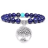 ADGJL Chakra Armband, 7 Chakra Naturstein Perle Lapislazuli Armreif Elastisch Armband Hohl Silber Großen Baum des Lebens Schmuck Für Männer Damen