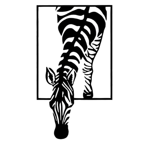 Décoration murale zébré en métal 57 x 33 cm - 3D - Tête de zèbre vers le bas pour nourriture - Plaques à suspendre pour chambre d'enfant et chambre d'enfant - Noir (57 x 33 cm)