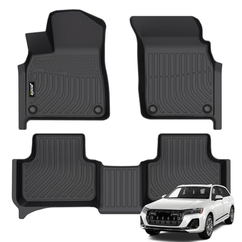 Jenofa-Car Floor Mats for Audi Q7 / SQ7 2017-2025 & Audi Q8 2019-2025 All Weather Mats Automotive Floor Liner Waterproof Durable TPE Rubber Custom Car Mat for Q8 Accessories Front Two Rows
