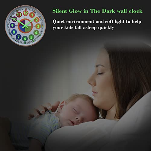 DORBOKER Glow in The Dark Wall Clock for Bedroom 12 Inch Silent Night Light Kids Wall Clock - Image 2