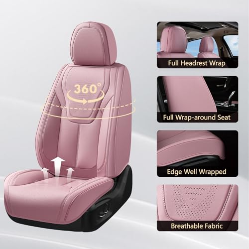 Image of FLORICH Front Car Seat Covers, Luxury Waterproof Faux Leather Seat Covers Cushion, Breathable Car Seat Cover Protectors Universal Fit for Most 5 Seats Vehicles - Pink