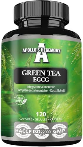 Green Tea Extract 500mg, Contains 50% EGCG and 98% Polyphenols, 120 Vegan Capsules, 4 Months Supply, Camellia sinensis Tea Extract, Natural Fat Burner, Antioxidant Support - by Apollo's Hegemony
