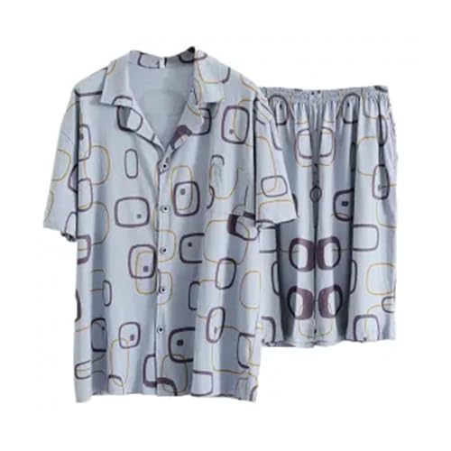 Mens Pajama Set 100 Percent Cotton Button Down Plus Size 2PCS Short Sleeve Shorts pjs Set with Pockets 3XL 4XL 5XL