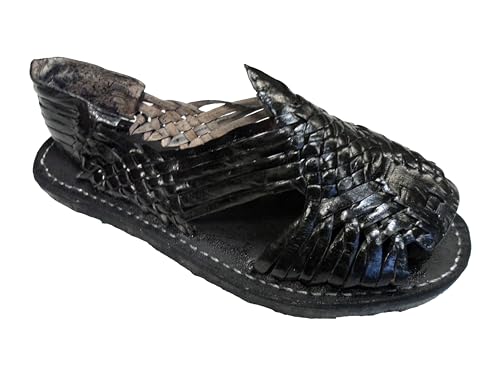 Genuine Leather Men Huarache Pachuco Color Black.Mexican Sandals.