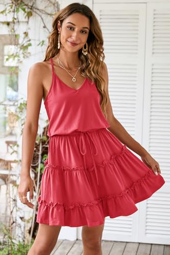 Image of Newshows Women's Summer Casual Dress Cute A Line Ruffle Hem Flattering Fit Beach Vacation Sundress