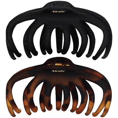 Kitsch Banana Clips For Women - Retro 80s Style Banana Hair Clips | Secure & Durable, No Crease Hair Accessories for Women | Styling, Ponytails & Updos | Ideal - Black & Tort, 2pcs