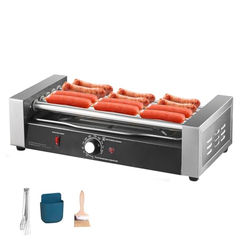 Hot Dog Roller Machine,850W Electric Sausage Grill Cooker - 12 Hot Dogs Capacity 5 Rollers, Double Temp Control Hot Dog Maker with Detachable Drip Tray