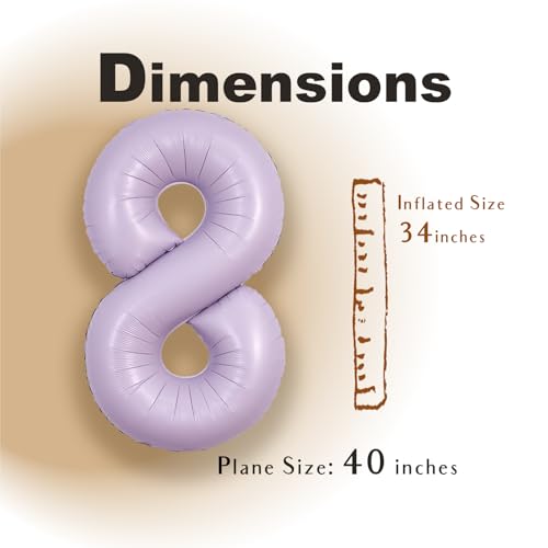 Image of SUWEN 40 Inch Light Purple Lavender Big 8 Balloon Number Foil Helium 0-9 | 8th Large Giant Birthday Huge Mylar Jumbo Happy Party Anniversary Decorations
