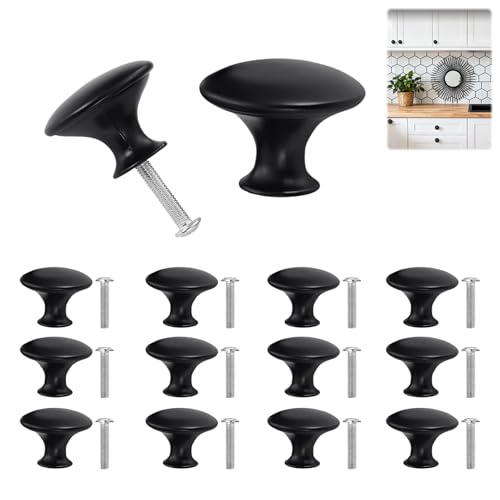 Funver 12 pièces Boutons De Portes Pour Placards, Acier Inoxydable Bouton De Meuble Noir, Poignée Meuble Cuisine Noire Vintage Poignée Armoire Salle De Bain...