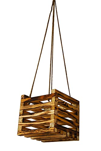 NB Crafted Burn Black Pine Wood 6 Inch Superior Hanging Plants, Flower Pot, Gamle Holder Stand Used for Indoor and Outdoor, Gardening, Balcony, Home Decore Size – Free Pot (Pack of 2)