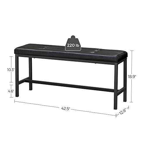 VASAGLE Dining Table Bench, Ottoman Bench with PU Leather Padded Seat, Steel Frame, 42.5 x 12.8 x 18.9 Inches, for Dining Room, Living Room, Hallway, Bedroom, Black UKTB034B81 by VASAGLE - Image 2