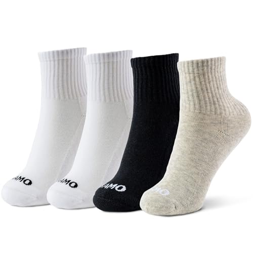 Image of Kamo Fitness Daily 4-Pack - Women's Ankle Socks, Athletic Half Crew, Cotton Mid-Calf, Cushioned Sole, Seamless Toe, Size 5-9