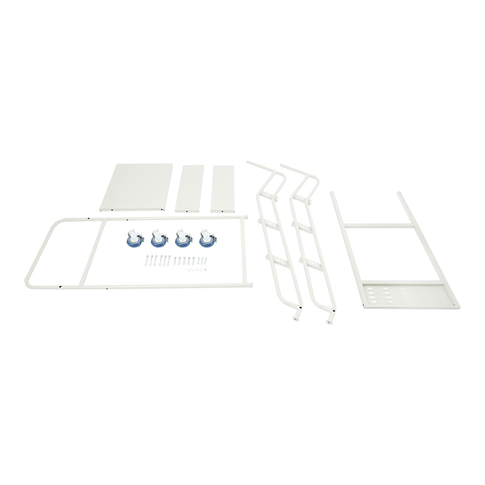 Escalera mecánica de 4 peldaños, 60 x 100 x 100 cm, escalera de seguridad, 4 peldaños, con ruedas y frenos, soporta hasta 400 kg, acero laminado en frío, escalera de almacenamiento de cuatro niveles