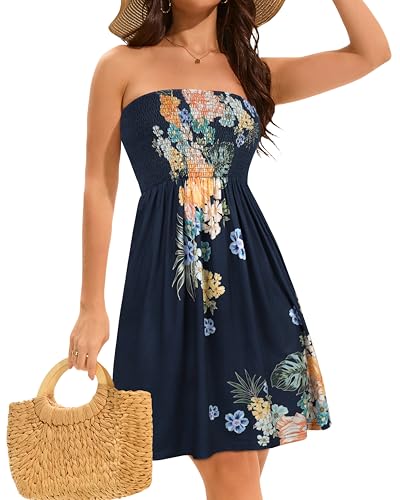 Image of elescat Summer Dresses for Women 2026 Strapless Casual Beach Cover Ups Tube Top Sundress