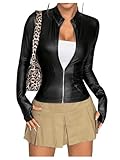 MakeMeChic Women's Y2K PU Leather Jacket Mock Neck Full Zip Long Sleeve Coat Outerwear Black Large