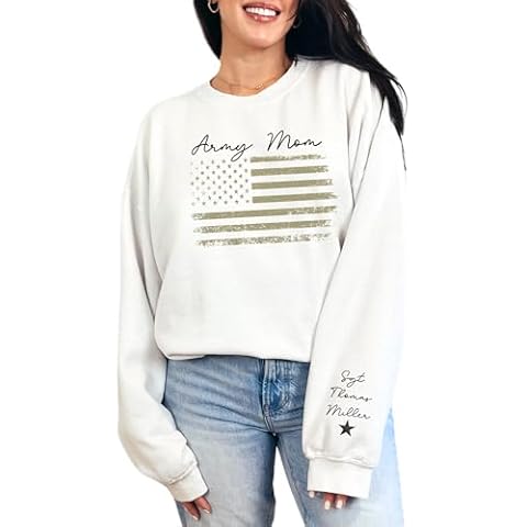 Desert Mercantile Personalized Army Mom Sweatshirt for Proud Army Mom, Customized White Sweatshirt for Women, Custom Cover
